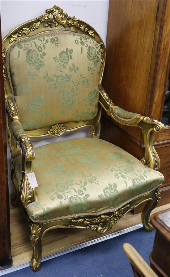 A Louis XV style giltwood fauteuil